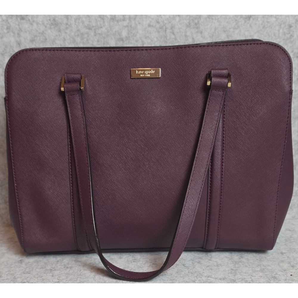Kate Spade New York Saffiano Leather Tote Bag Plum Merlot Purple Gold Hardware